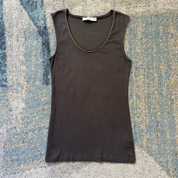Fabiana Filippi Tops - Fabiana Filippi Metallic Neckline Sleeveless Knit Top Taupe Brown Italian Luxury